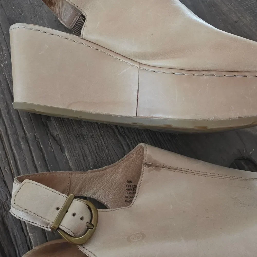 Born Orbit Tan Slingback Leather Platform Open Toe Shoes
